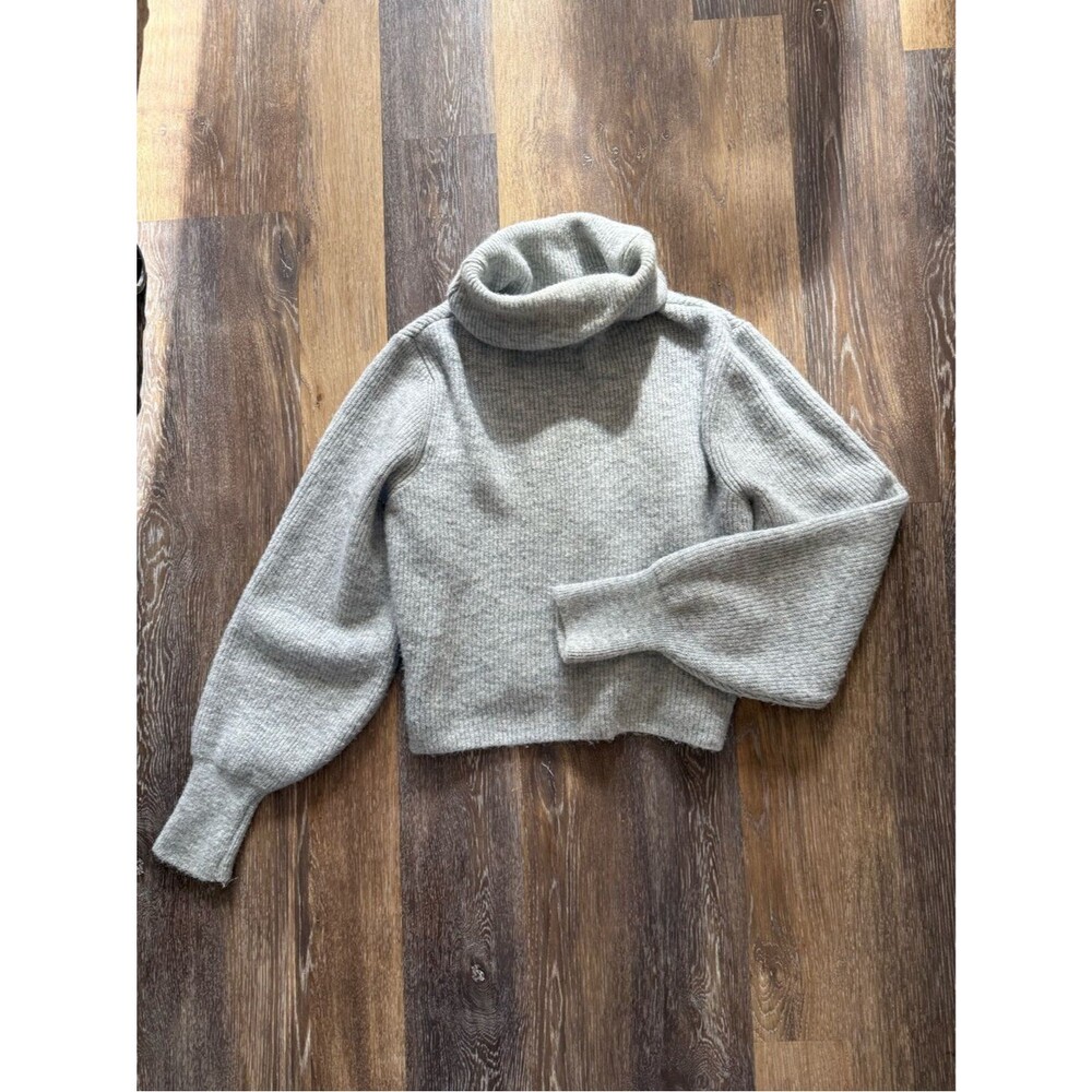 Topshop Gray Cropped Turtleneck Sweater XS Soft Knit Balloon Sleeve